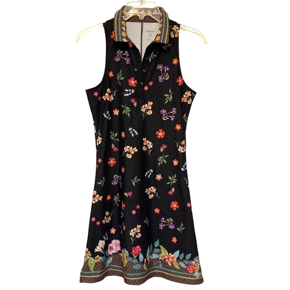 Johnny Was Bee Active Polo Tank Dress XS Black Floral Sleeveless Tennis Dress